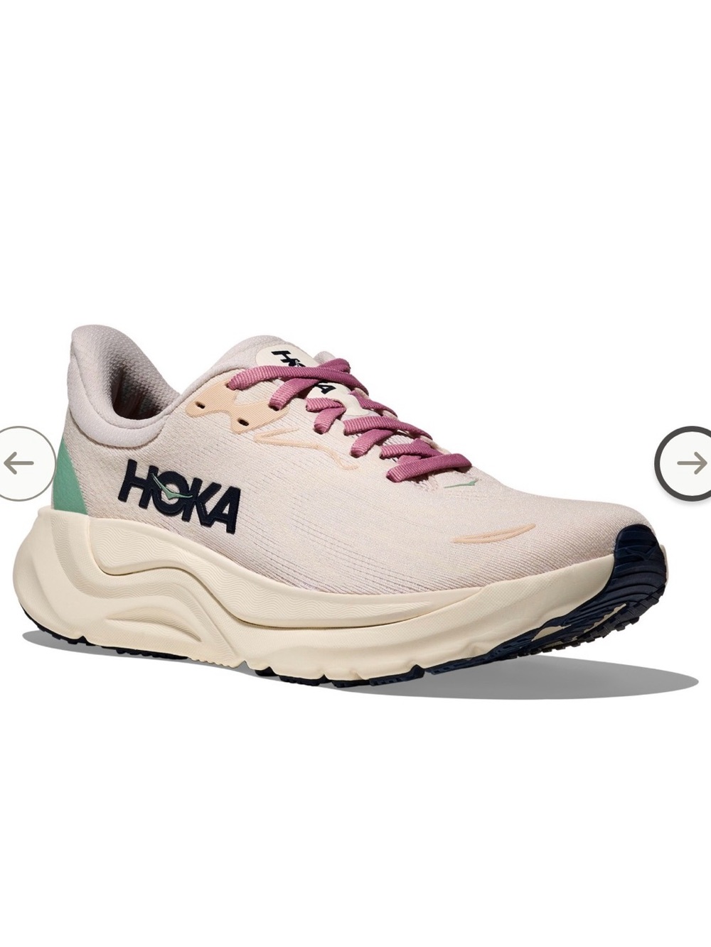 Hoka Arahi 8 Women's Running Shoes — Pale Pink with Mint & Dark Logo - Picture 3 of 11